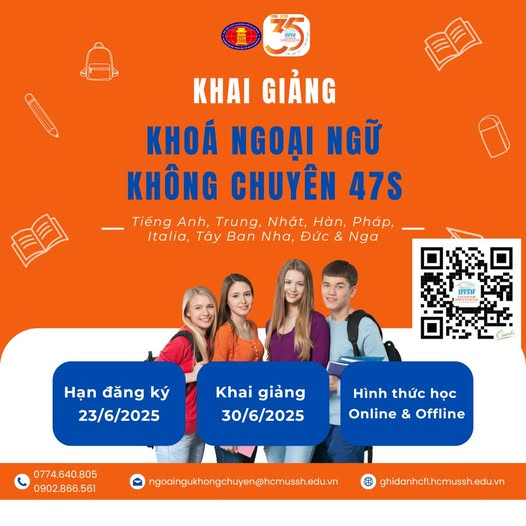 THÔNG BÁO ĐĂNG KÝ HỌC NGOẠI NGỮ KHÔNG CHUYÊN KHÓA 47S (KHOÁ HÈ), NĂM HỌC 2024-2025