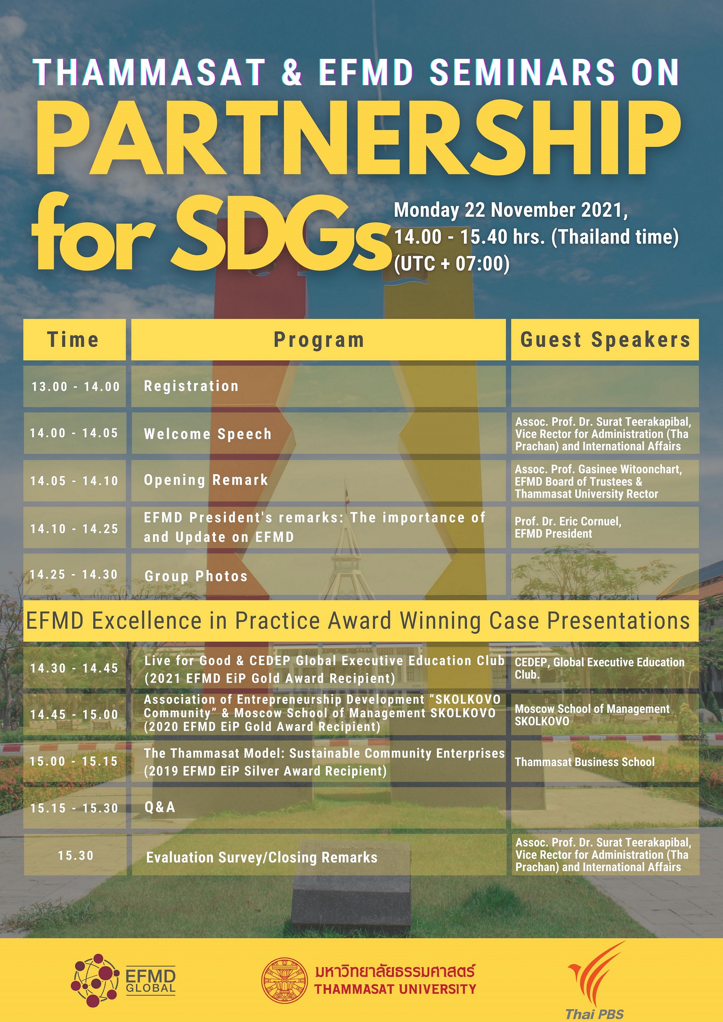 TB về Hội thảo trực tuyến "Thammasat & EFMD Seminars on Partnerships for SDGs"