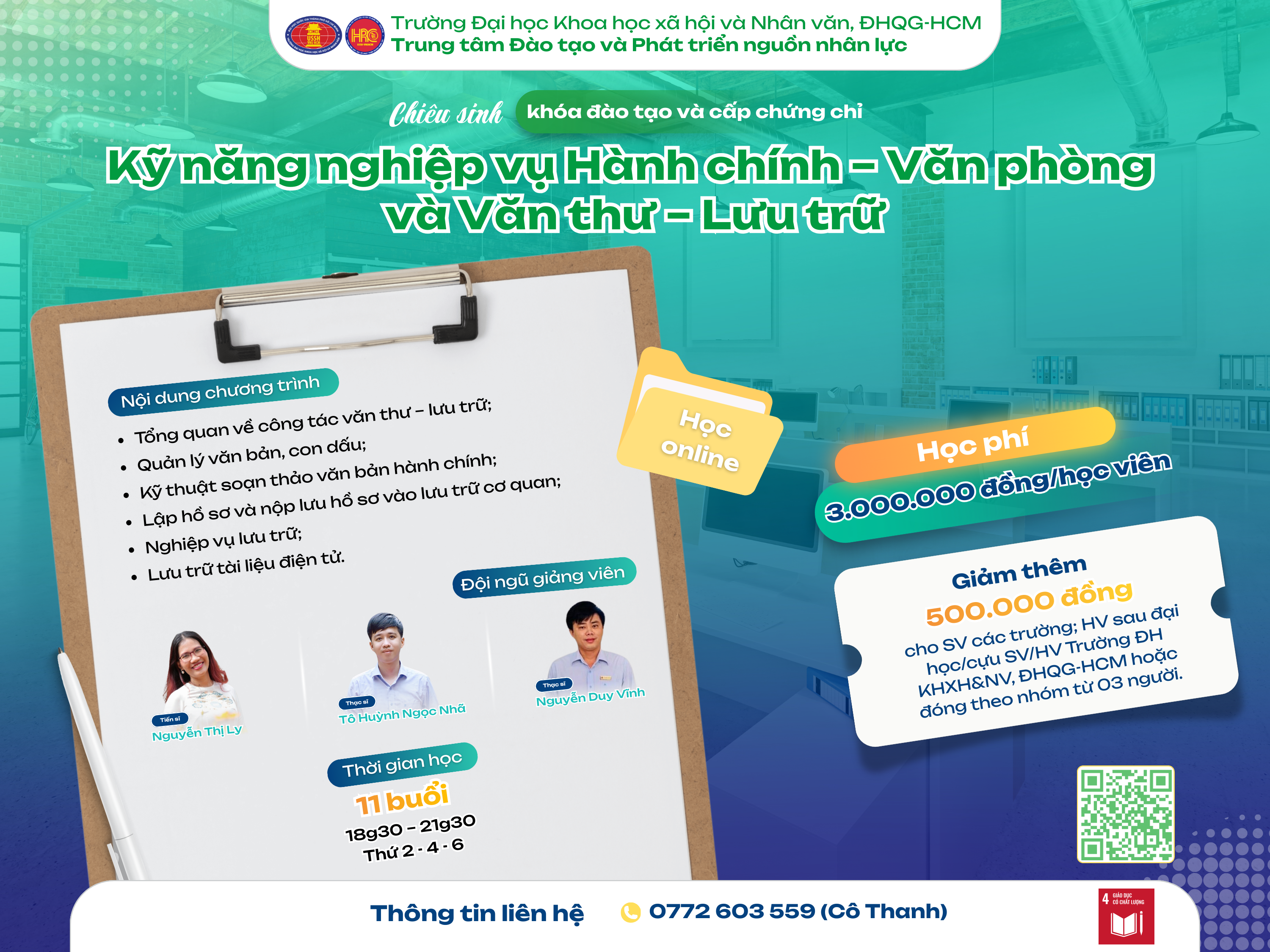 Chiêu sinh khóa đào tạo Kỹ năng nghiệp vụ Hành chính – Văn phòng và Văn thư – Lưu trữ (Khóa 21) – Học ngày 02/03/2026