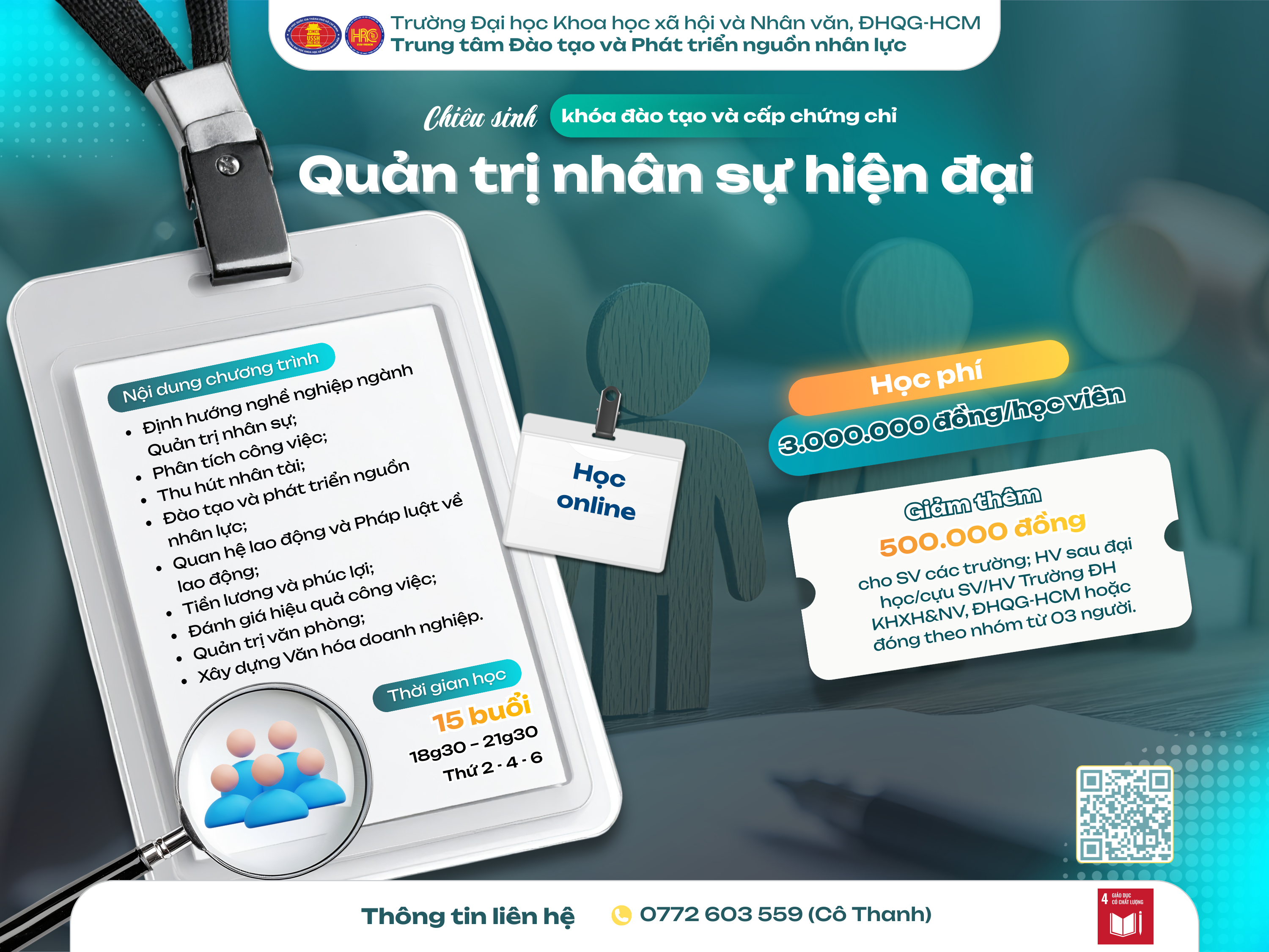 Chiêu sinh khóa đào tạo Quản trị nhân sự hiện đại (Khóa 4) – Dự kiến khai giảng 18/03/2026