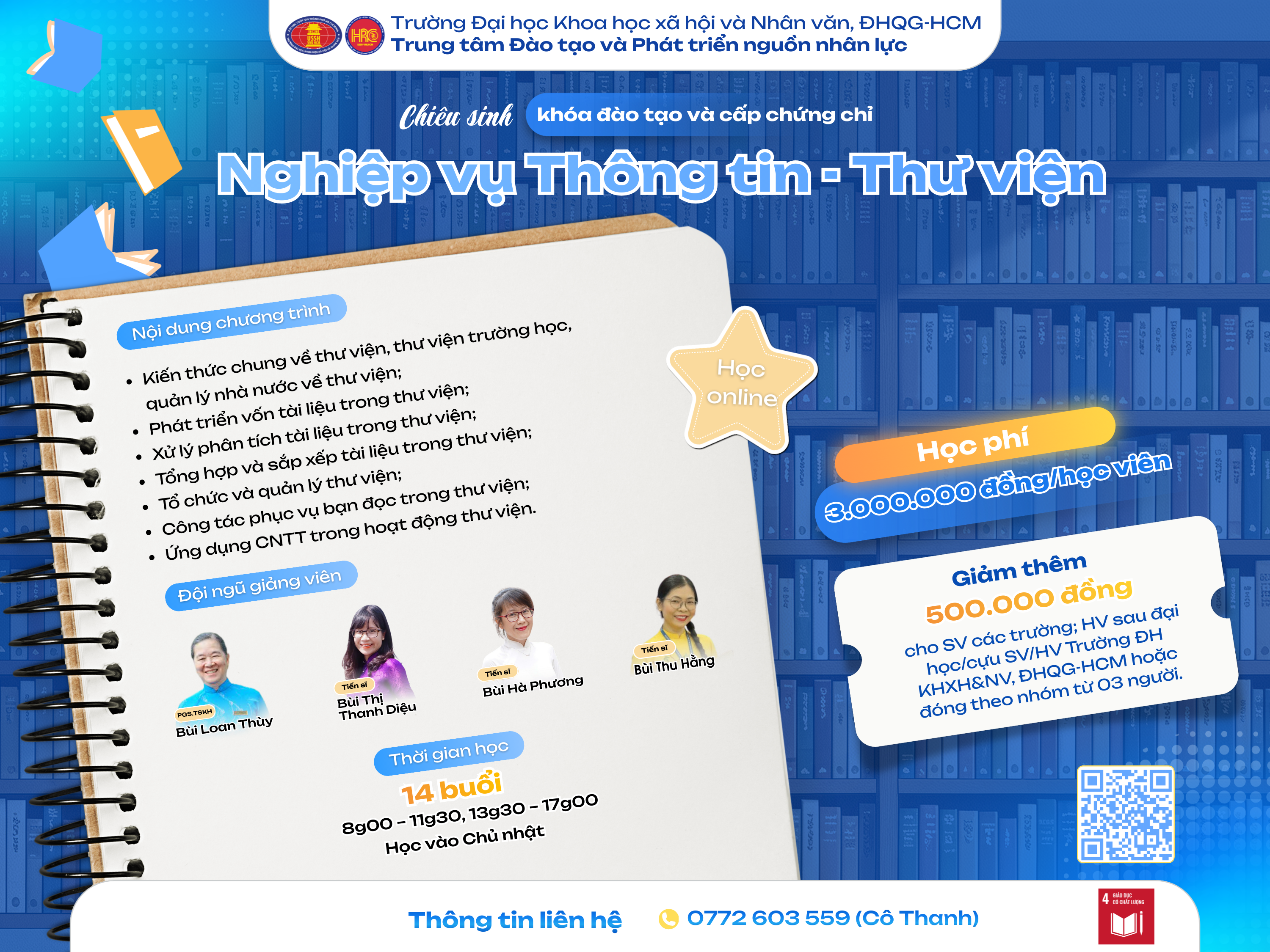 Chiêu sinh khóa đào tạo Nghiệp vụ Thông tin – Thư viện (Khóa 25) – Dự kiến khai giảng 29/03/2026