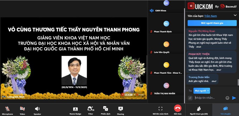 Xúc động lễ truy điệu online cho một giảng viên trẻ qua đời vì COVID-19