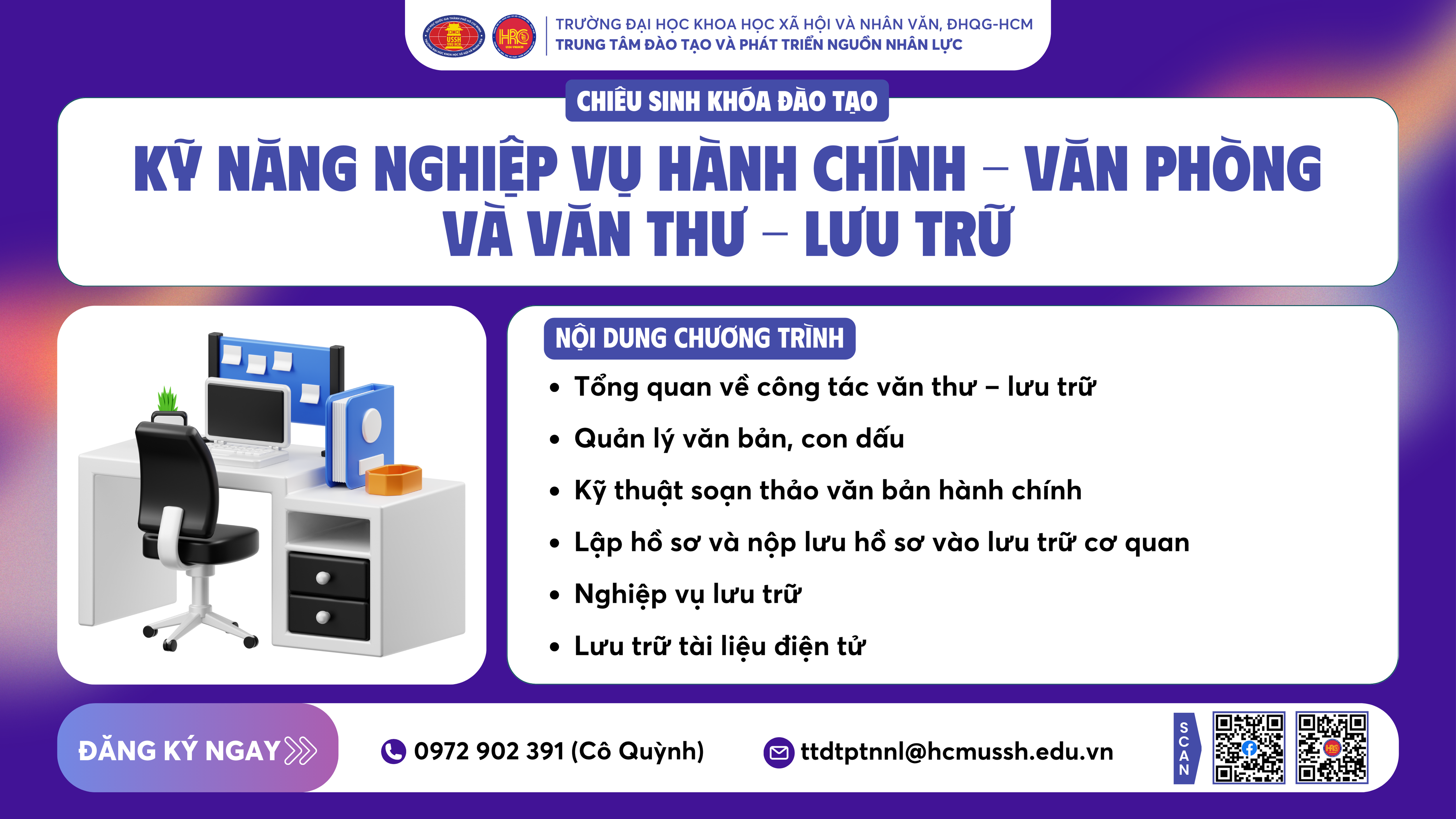 Chiêu sinh khóa đào tạo Kỹ năng nghiệp vụ Hành chính – Văn phòng và Văn thư – Lưu trữ (Khóa 15) – Dự kiến khai giảng 03/03/2025