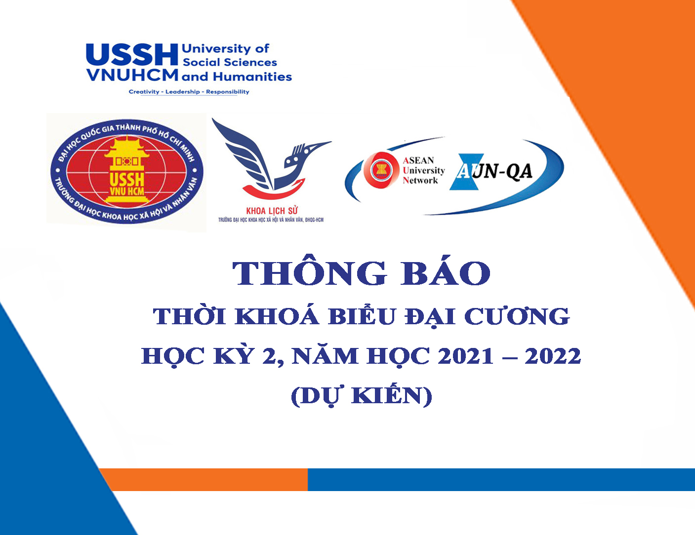 Thông báo Thời khoá biểu đại cương học kỳ 2, năm học 2021 – 2022 (Dự kiến)
