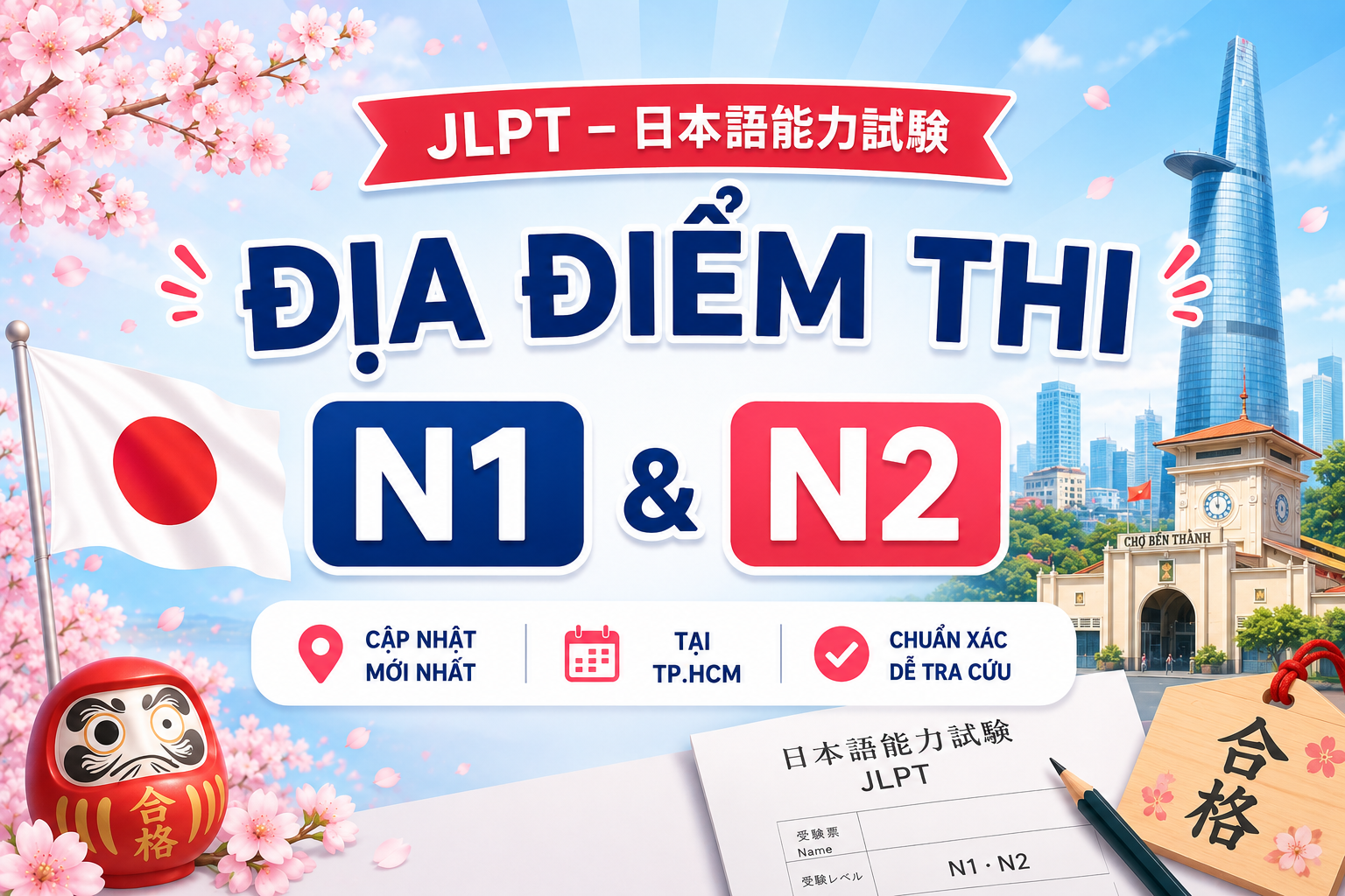 Các địa điểm thi kỳ thi Năng lực Nhật ngữ JLPT 05/7/2026 theo số báo danh cấp độ N1 và N2