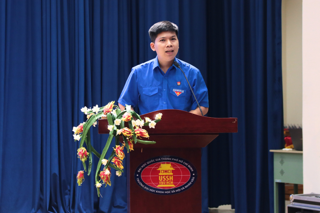 Đồng chí Nguyễn Huỳnh Minh Phúc đề ra 13 chỉ tiêu trọng tâm nhằm nâng cao hiệu quả phong trào và phát huy vai trò của đoàn viên, sinh viên - ẢNH: MINH PHƯƠNG