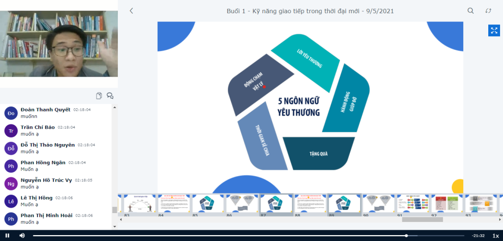 Diễn giả Nguyễn Hưng Hòa chia sẻ về ngôn ngữ yêu thương - Ảnh: Chụp màn hình