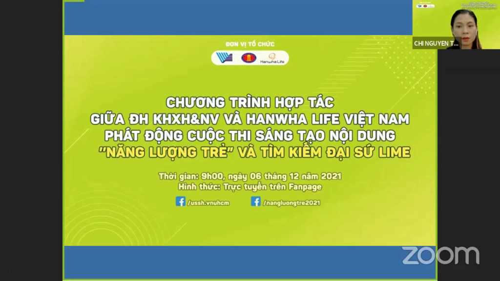 Lễ khai mạc cuộc thi được phát sóng trực tuyến trên Fanpage Trường Đại học Khoa học Xã hội và Nhân văn vào sáng 6.12. Ảnh chụp màn hình